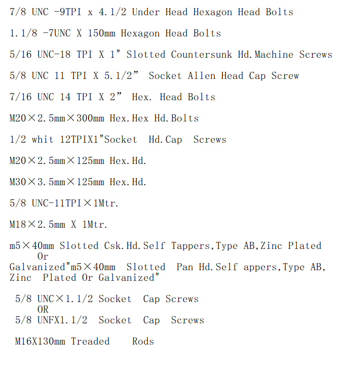 求購英制BS1768螺栓螺母